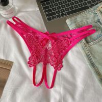 P663 - Celana Dalam Panties Thong Crotchless Magenta Bordir Kupu-Kupu Tali 2