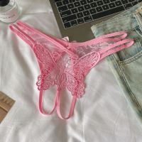 P665 - Celana Dalam Panties Thong Crotchless Pink Bordir Kupu-Kupu Tali 2