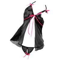 L0233 - Lingerie Babydoll Halterneck Hitam Transparan, Crotchless