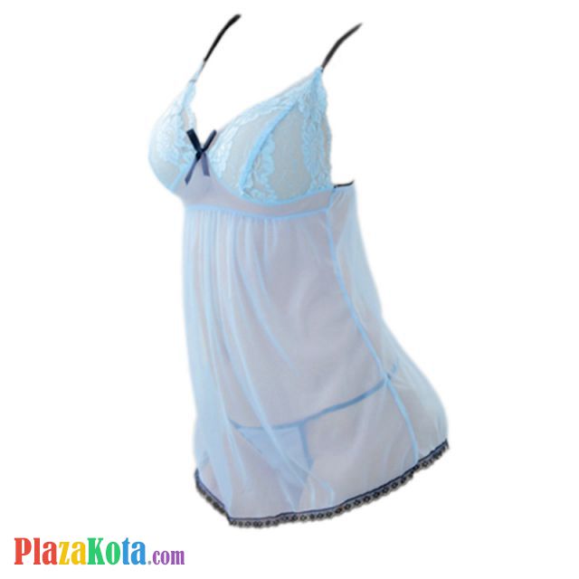 L0236 - Baju Tidur Lingerie Babydoll Mini Dress Biru Transparan - Photo 1