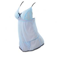 L0236 - Baju Tidur Lingerie Babydoll Mini Dress Biru Transparan
