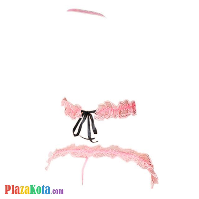 B049 - Bra Set Bralette Halter Open Cup Pink Celana Dalam Crotchless - Photo 2