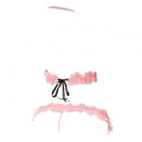 B049 - Bra Set Bralette Halter Open Cup Pink Celana Dalam Crotchless - 2