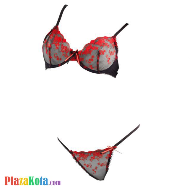 B062 - Bra Set Underwire Kawat Hitam Transparan Celana Dalam - Photo 1