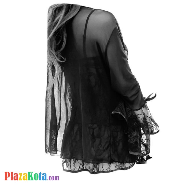 L0281 - Baju Tidur Lingerie Robe Kimono Dress Hitam Transparan Lengan Panjang Baju Dalam Bra Kawat - Photo 3