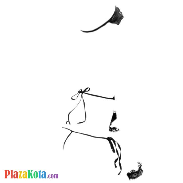 L0289 - Baju Tidur Dinas Malam Wanita Lingerie Teddy Bodysuit Seksi Halter Hitam Topeng Wajah Tali Ikat Tangan - Photo 2