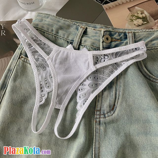 P670 - Celana Dalam Panties Thong Crotchless Putih Pita Belakang - Photo 1