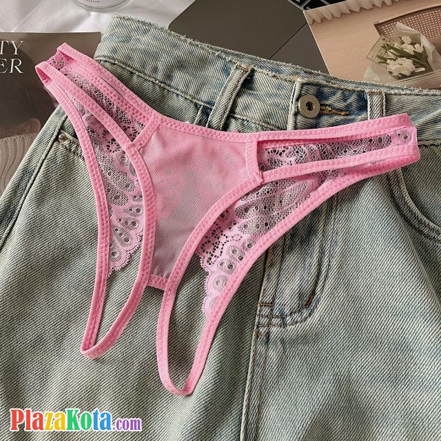 P671 - Celana Dalam Panties Thong Crotchless Pink Pita Belakang - Photo 1