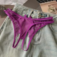 P672 - Celana Dalam Panties Thong Crotchless Ungu Pita Belakang
