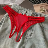 P673 - Celana Dalam Panties Thong Crotchless Merah Pita Belakang