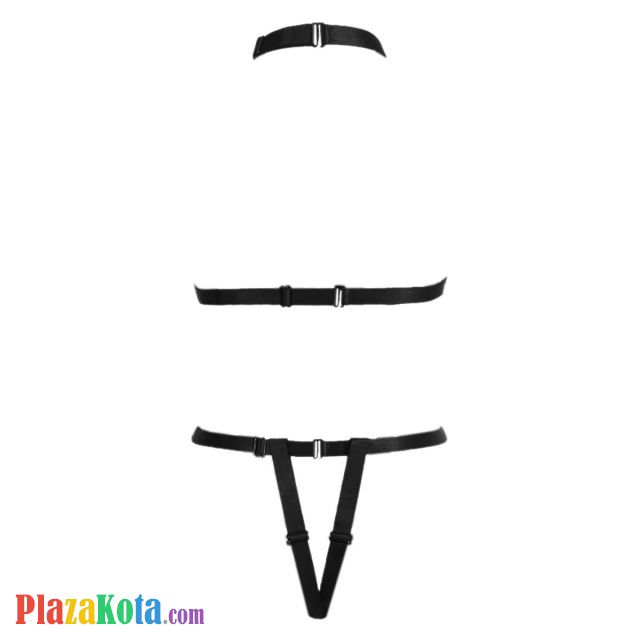 B375 - Bra Set Bralette Halter Hitam Open Cup Celana Dalam Crotchless Rantai Silver - Photo 2