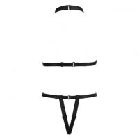 B375 - Bra Set Bralette Halter Hitam Open Cup Celana Dalam Crotchless Rantai Silver - Thumbnail 2
