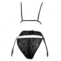 B378 - Bra Set Bralette Hitam Celana Dalam Garter Belt Stocking - Thumbnail 2