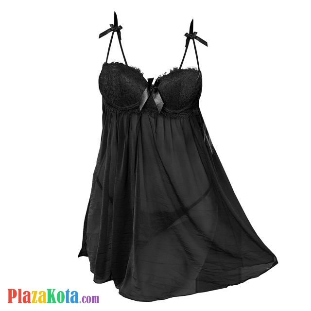 L1325 - Baju Tidur Lingerie Babydoll Mini Dress Hitam Transparan Bra Kawat - Photo 1