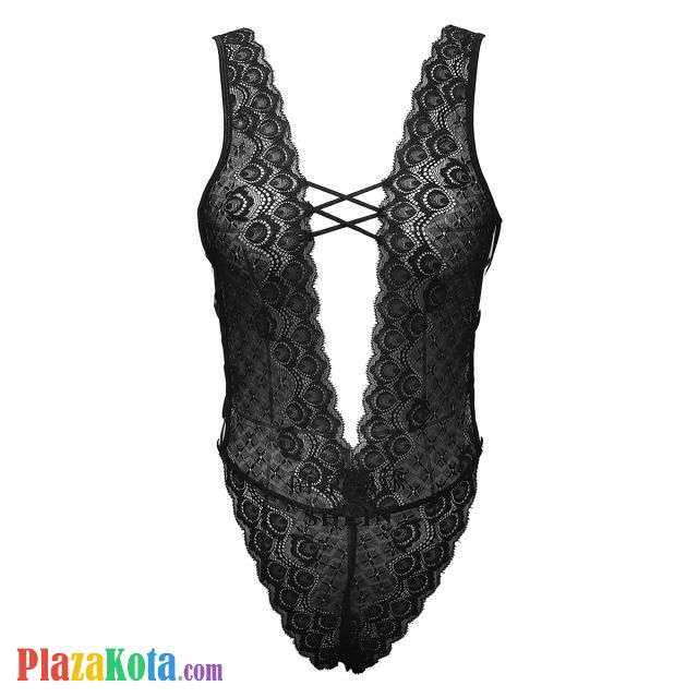 L1326 - Baju Tidur Lingerie Teddy Bodysuit Dress Hitam Transparan Belahan Dada Rendah - Photo 1