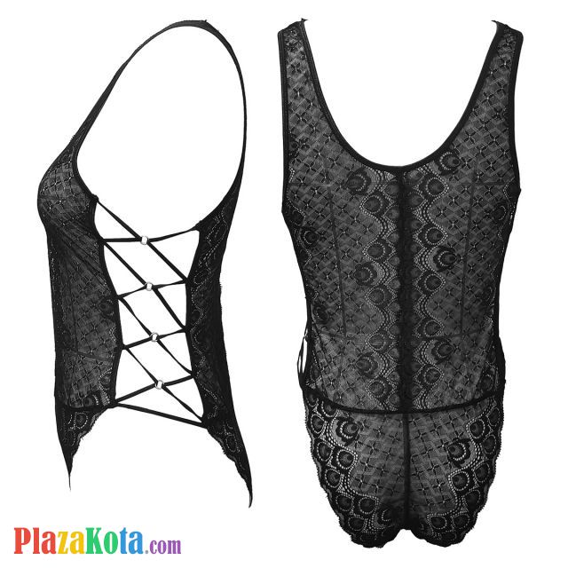 L1326 - Baju Tidur Lingerie Teddy Bodysuit Dress Hitam Transparan Belahan Dada Rendah - Photo 2