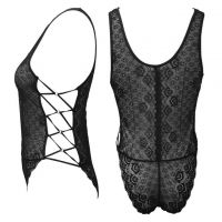 L1326 - Baju Tidur Lingerie Teddy Bodysuit Dress Hitam Transparan Belahan Dada Rendah - 2