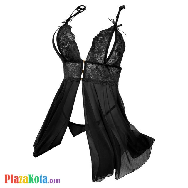 L1327 - Baju Tidur Lingerie Babydoll Mini Dress Hitam Transparan Open Cup Belah Depan - Photo 1