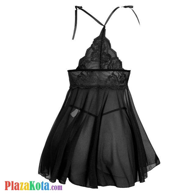 L1327 - Baju Tidur Lingerie Babydoll Mini Dress Hitam Transparan Open Cup Belah Depan - Photo 2
