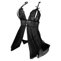 L1327 - Baju Tidur Lingerie Babydoll Mini Dress Hitam Transparan Open Cup Belah Depan