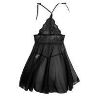 L1327 - Baju Tidur Lingerie Babydoll Mini Dress Hitam Transparan Open Cup Belah Depan - 2