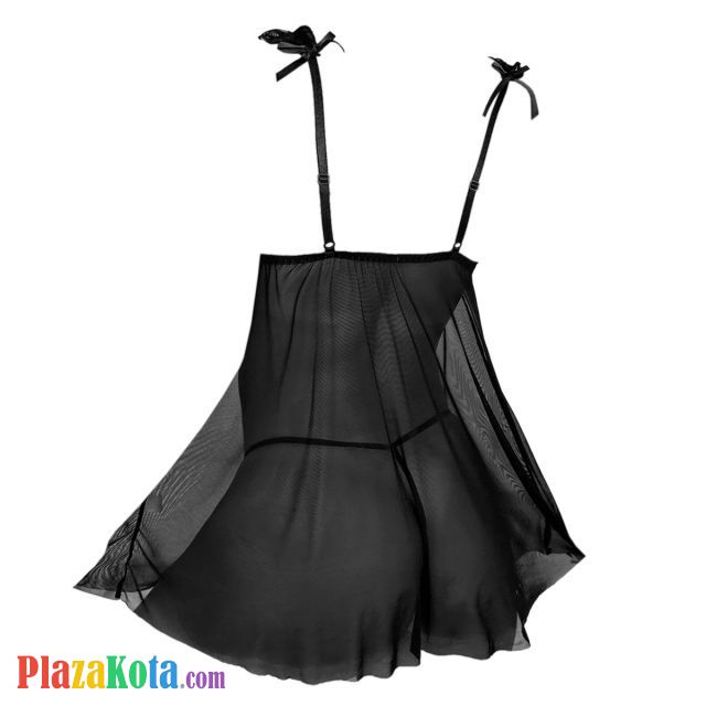 L1328 - Baju Tidur Lingerie Babydoll Mini Dress Hitam Transparan Open Cup Belah Depan - Photo 2
