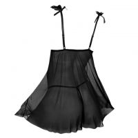 L1328 - Baju Tidur Lingerie Babydoll Mini Dress Hitam Transparan Open Cup Belah Depan - Thumbnail 2
