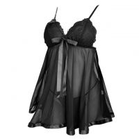 L1329 - Baju Tidur Lingerie Babydoll Mini Dress Hitam Transparan