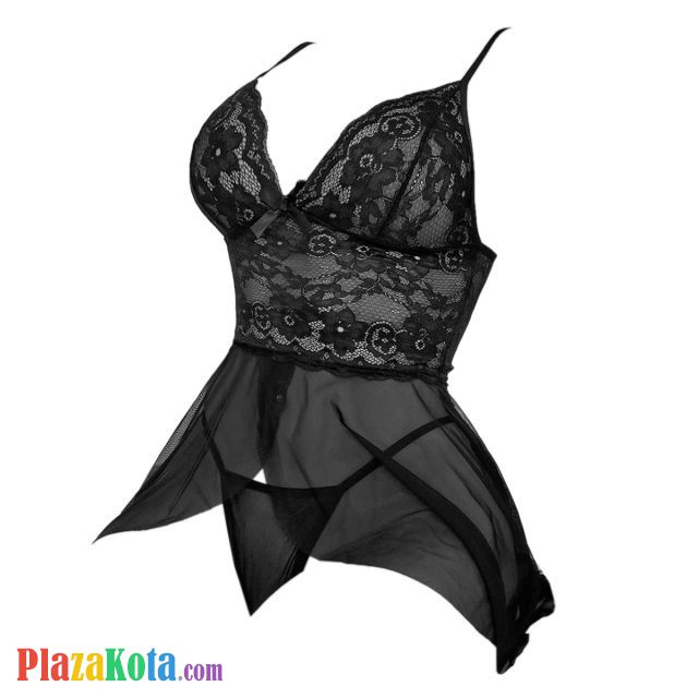 L1331 - Baju Tidur Lingerie Babydoll Mini Dress Hitam Transparan Belah Depan - Photo 1