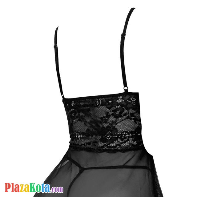 L1331 - Baju Tidur Lingerie Babydoll Mini Dress Hitam Transparan Belah Depan - Photo 2