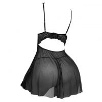 L1332 - Baju Tidur Lingerie Babydoll Mini Dress Hitam Transparan - Thumbnail 2