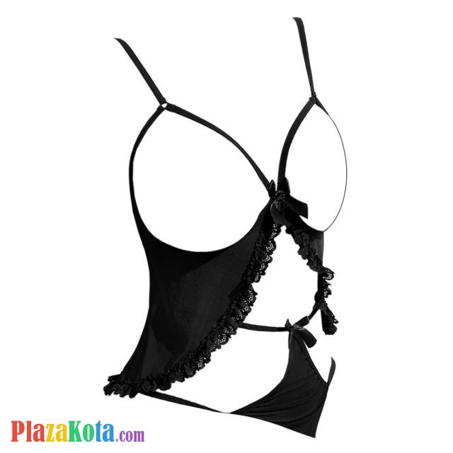 L1334 - Baju Tidur Lingerie Babydoll Mini Dress Hitam Transparan Open Cup Belah Depan - Photo 1