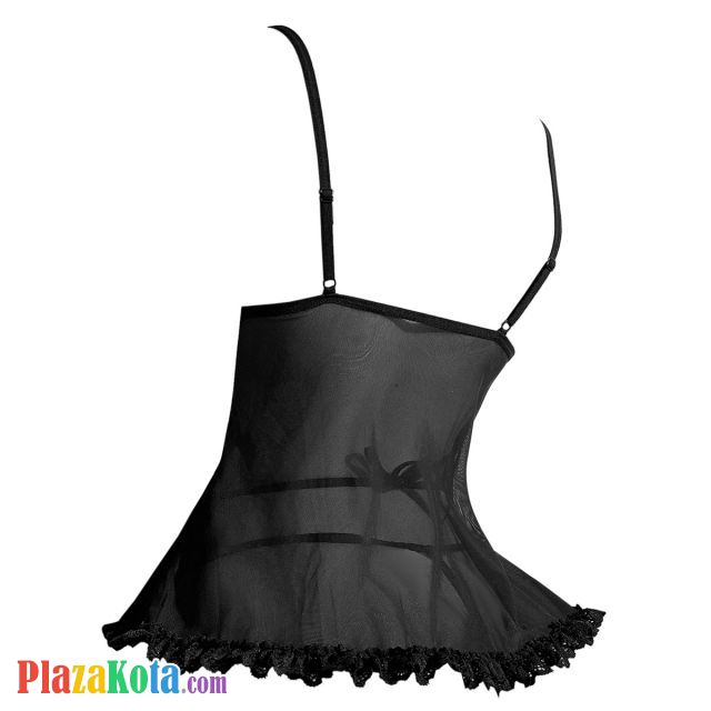 L1334 - Baju Tidur Lingerie Babydoll Mini Dress Hitam Transparan Open Cup Belah Depan - Photo 2