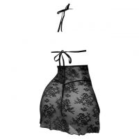 L1335 - Baju Tidur Lingerie Babydoll Mini Dress Halter Hitam Transparan Open Cup Belah Depan - Thumbnail 2