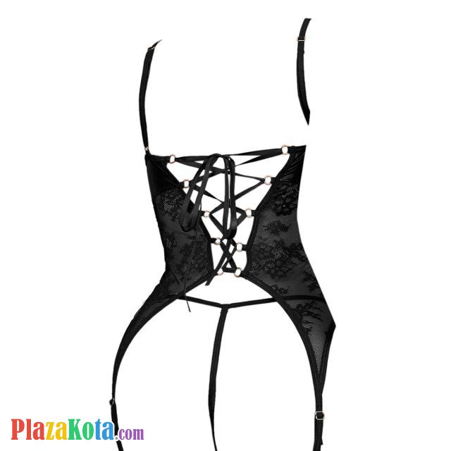 L1336 - Baju Tidur Lingerie Bustier Corset Dress Hitam Transparan Garter Strap Stocking - Photo 2