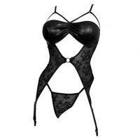 L1336 - Baju Tidur Lingerie Bustier Corset Dress Hitam Transparan Garter Strap Stocking