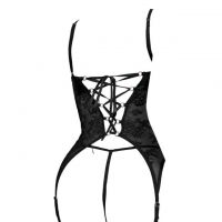 L1336 - Baju Tidur Lingerie Bustier Corset Dress Hitam Transparan Garter Strap Stocking - 2