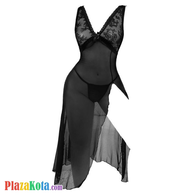 L1337 - Baju Tidur Lingerie Long Gown Gaun Panjang Maxi Dress Hitam Transparan - Photo 1