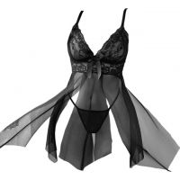 L1338 - Baju Tidur Lingerie Babydoll Mini Dress Hitam Transparan
