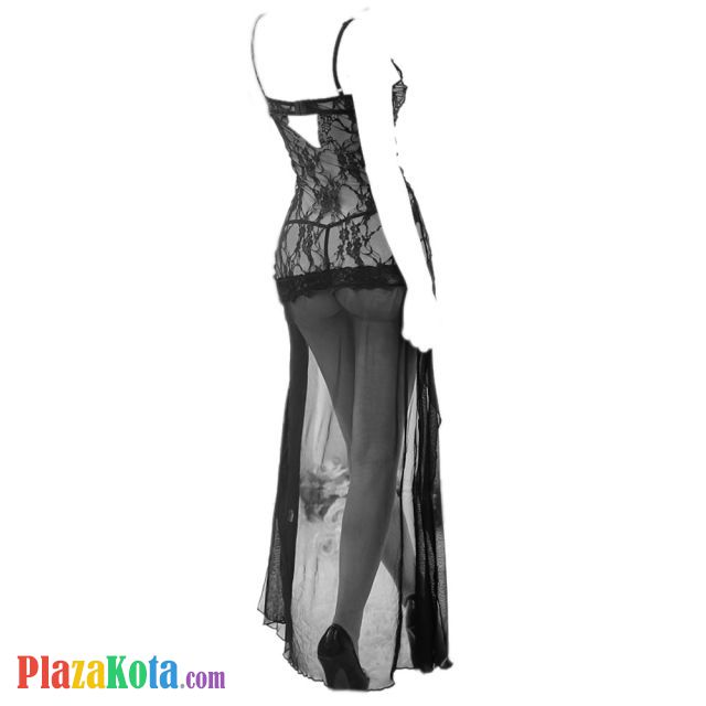 L0311 - Baju Tidur Lingerie Long Gown Gaun Panjang Maxi Dress Hitam Transparan - Photo 2