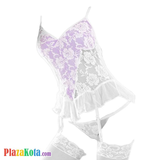 L0313 - Baju Tidur Lingerie Bustier Corset Dress Putih Garter Strap Stocking - Photo 1