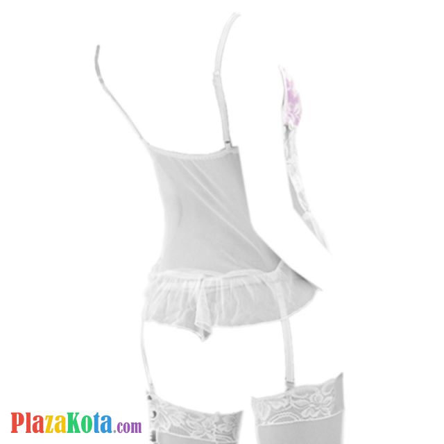 L0313 - Baju Tidur Lingerie Bustier Corset Dress Putih Garter Strap Stocking - Photo 2