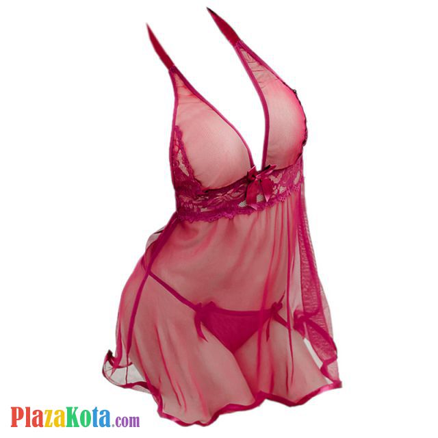 L0357 - Baju Tidur Lingerie Robe Kimono Dress Halter Marun Transparan Lengan Panjang Baju Dalam - Photo 2