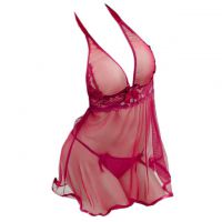 L0357 - Baju Tidur Lingerie Robe Kimono Dress Halter Marun Transparan Lengan Panjang Baju Dalam - Thumbnail 2