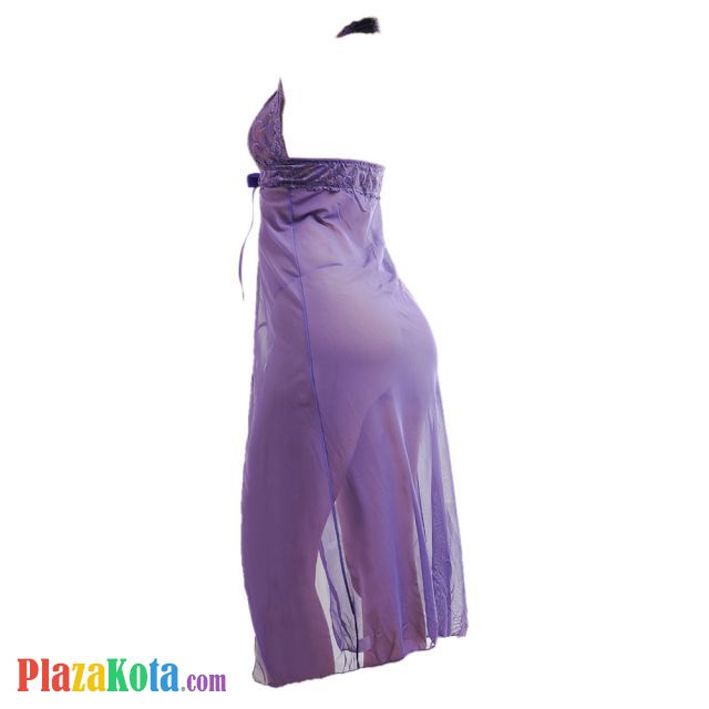 L0364 - Baju Tidur Lingerie Long Gown Gaun Panjang Maxi Dress Halter Ungu Transparan - Photo 2