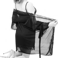 L0372 - Baju Tidur Lingerie Robe Kimono Dress Hitam Transparan Lengan Panjang Baju Dalam - Thumbnail 3
