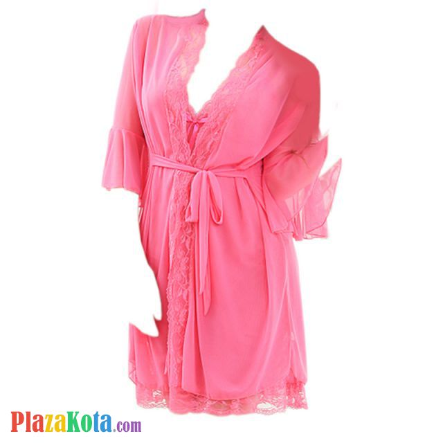 L0374 - Lingerie Robe Magenta Transparan, Lengan Panjang, Baju Dalam - Photo 1