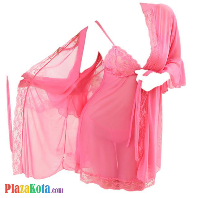 L0374 - Lingerie Robe Magenta Transparan, Lengan Panjang, Baju Dalam - Photo 2
