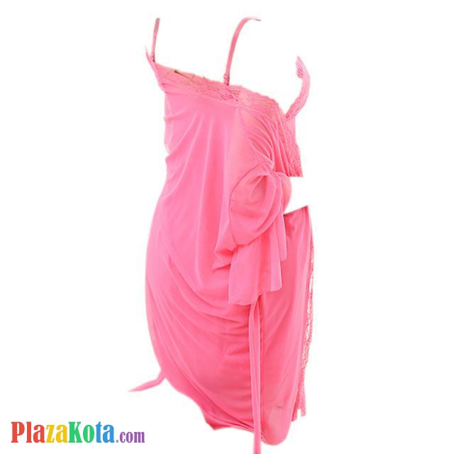 L0374 - Baju Tidur Dinas Malam Wanita Lingerie Kimono Jubah Seksi Magenta Transparan Lengan Panjang Baju Dalam - Photo 3