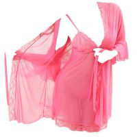 L0374 - Baju Tidur Dinas Malam Wanita Lingerie Kimono Jubah Seksi Magenta Transparan Lengan Panjang Baju Dalam - Thumbnail 2